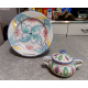 1986 VIETRI ITALY "COLORE" HANDMADE & PAINTED 3PC  DINNER PLATE & SUGAR BOWL SET