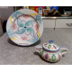 1986 VIETRI ITALY "COLORE" HANDMADE & PAINTED 3PC  DINNER PLATE & SUGAR BOWL SET