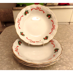 LBRZYCH POLAND FINE CHINA 5 PC BASKET of CHEER SOUP/SALAD BOWL SET