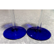 BEAUTIFUL HAND BLOWN ART GLASS COBALT BLUE & CLEAR 2 PC. CANDLESTICK SET