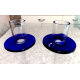 BEAUTIFUL HAND BLOWN ART GLASS COBALT BLUE & CLEAR 2 PC. CANDLESTICK SET