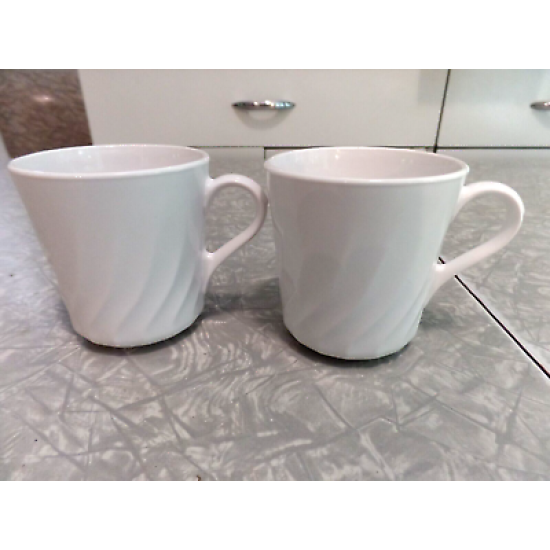 CORNING 2 PC. COFFEE/TEA MUG SET in the ALL WHITE "ENHANCEMENT" SWIRL PATTERN