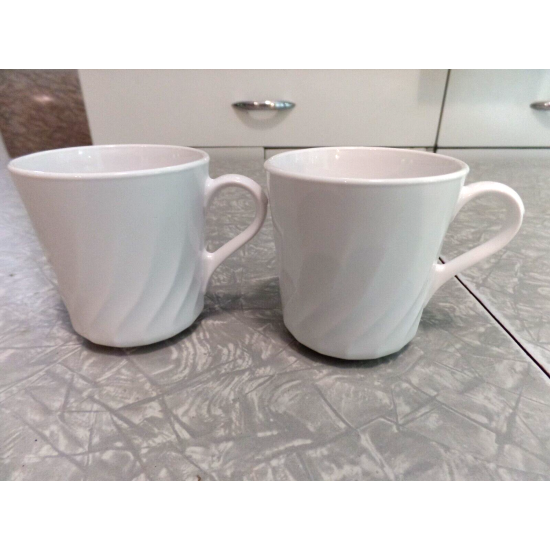 CORNING 2 PC. COFFEE/TEA MUG SET in the ALL WHITE "ENHANCEMENT" SWIRL PATTERN