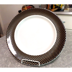 STEELITE INTERNATIONAL ENGLAND GOLD DOTS on a BLACK RIM DINNER PLATE