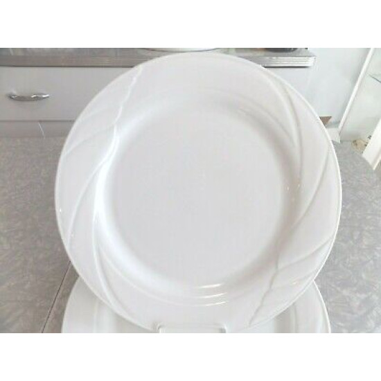 (1) CORNING PYROCERAM DINNER PLATE in the BEAUTIFUL ALL WHITE "LUZANNE" PATTERN