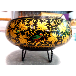 BEAUTIFUL VTG. ALI-BROTHERS HASSANABAD KASHMIR,INDIA HANDMADE WOOD & BRASS BOWL