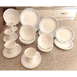 CORELLE  "MORNING BLUE"  PATTERN 29 PC. DINNERWARE SET ###REALLY, REALLY NICE###