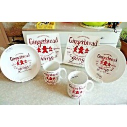 NEW 222 FIFTH "SANTA COMPANY" 6 PC. DINNERWARE in the "GINGERBREAD MAN" PATTERN