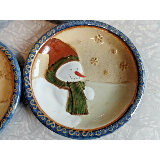 (4) PC ST. NICHOLAS SQUARE SNOWMAN DESIGN "FOREST FRIENDS" 6 3/4" DESSERT PLATES