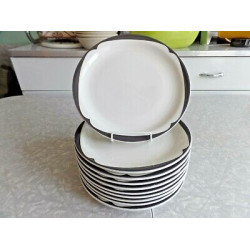 NOS 10PC. RETRO McNICOL CHINA U.S.A. 6 1/2" DINER BLACK EDGE SANDWICH PLATE SET