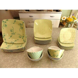 NEVR USED"TRISH RICHMAN"SPRING LIME STARDUST BLUE TURQUOISE 23PC. DINNERWARE SET