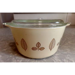 TRULY VINTAGE RET.  PYREX GOLD LEAF PATTERN 1 QUART #473 CASSEROLE DISH with LID