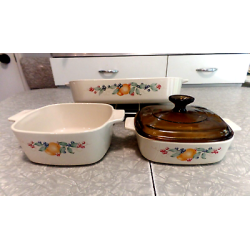 CORNING WARE 4 PC. BAKEWARE CASSEROLE DISH SET in the  "ABUNDANCE" FRUIT PATTERN