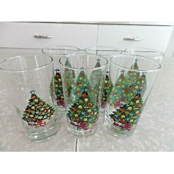 6 PC. CLEAR GLASS DRINKWARE SET in a "CHRISTMAS TREE" PATTERN 