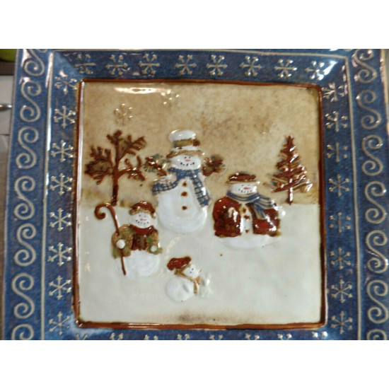 ST. NICHOLAS SQUARE SNOWMAN DESIGN "FOREST FRIENDS" 11 1/4" DINNER/SERVING PLATE