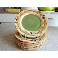 SIGNATURE DEBBY SEGURA DESIGNED 7 PC. SALAD/LUNCH PLATES in the "OLIVE" PATTERN