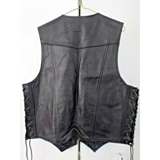 "FIRST" CLASSIC LEATHER GEAR MEN'S LG. MOTORCYCLE VEST ZIPPER FRONT&LACED SIDES