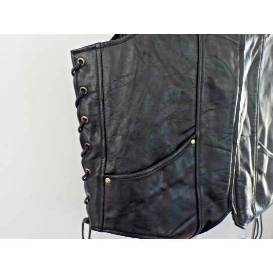 "FIRST" CLASSIC LEATHER GEAR MEN'S LG. MOTORCYCLE VEST ZIPPER FRONT&LACED SIDES