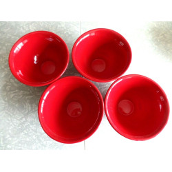 CRATE&BARREL 4 PC. STONEWARE RED PEDESTAL BOTTOM RAMEN/DESSERT BOWL SET