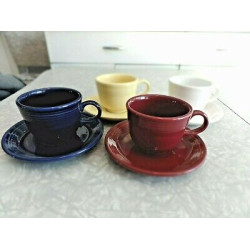 FIESTAWARE MULTI COLORED 8 PC. FIESTA CUP AND SAUCER SETS.