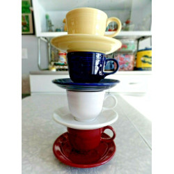 FIESTAWARE MULTI COLORED 8 PC. FIESTA CUP AND SAUCER SETS.